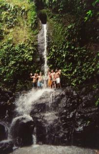 One of the twin waterfalls on the property